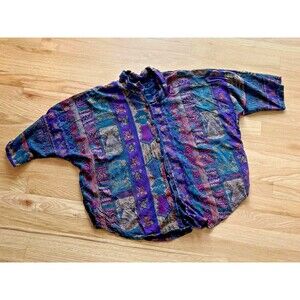vtg 90s Southwestern Aztec Print shirt oversized fit blouse medium‎ rayon boho